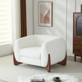 517492 Christopher Knight Home Boho Boucle Accent Chair White Upholstered Cozy Living Bed Room Walnut Wood Leg