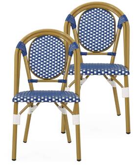 Christopher Knight Home 84201475 Elize 2pk Outdoor French Bistro Chairs - Black/white/bamboo