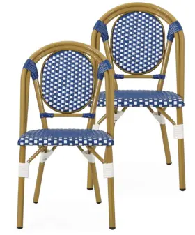 84201475 Christopher Knight Home Elize 2pk Outdoor French Bistro Chairs - Black/white/bamboo