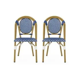 84201545 Christopher Knight Home Remi 2pk Outdoor French Bistro Chairs - Blue/white/bamboo