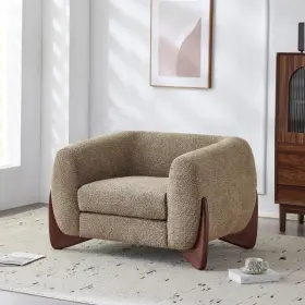 981989 Christopher Knight Home Modern Boucle Accent Arm Chair Light Brown Upholstered Walnut Leg Living Room