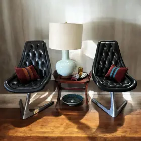 21210 Chromcraft Vintage 1960s Sculpta Chairs Set Of 2 Mcm Aluminum And Black Vinyl