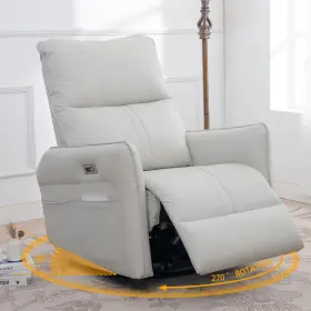 W1028 Cinkehome Electric Swivel Rocking Chair Power Nursery Pu Faux Leather Upholstered
