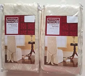 Classic Home Traditional Holiday 490670518002 2 Jacquard Chair Covers Set Ivory Armless Dining 42 Inch Nip