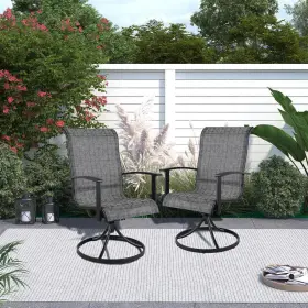 Cl-64 Clihome 2-piece Metal Outdoor Swivel Dining Chairs With Black And Gray Check