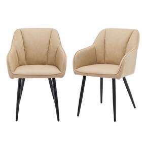 Clipop 0323 Pair Of Beige Dining Chairs Thick Padded Seat Low Back Room Modern