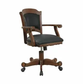 100872 Co Turk Leatherette Wood Dining Game Chair With Casters In Black And Tobacco