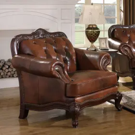 500683 Coaster Victoria Leather Tufted Accent Chair In Warm Brown