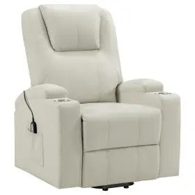 609477p Coaster Armstrong Transitional Faux Leather Power Lift Massage Recliner In Ivory