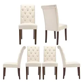 Colamy 605129072329 Tufted Dining Chairs Set Of 6 Upholstered Parsons Room Beige