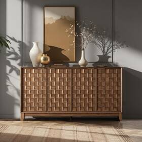 Colamy 607603419507 Fluted Sideboard Cabinet With Storage Solid Wood Buffet For Dining Room Cr
