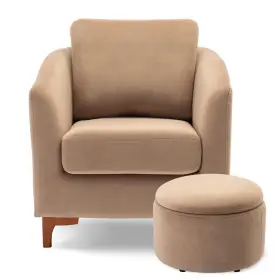 Colamy 635393160095 Velvet Accent Chair With Storage Ottoman Set Upholstered Barrel Arm C