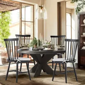 Colamy 635401912074 Windsor Dining Chairs Set Of 4 Black Wood Kitchen Room With Sp