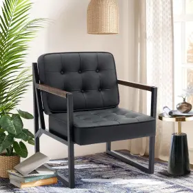 Colamy 636144794811 Modern Black Leather Accent Chair Comfy Living Room Chairs Faux Rec