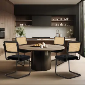 Colamy 658358545577 Mid Century Modern Dining Chairs Set Of 4 Velvet Rattan Room K