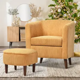 Colamy 932318009687 Modern Accent Chair With Storage Ottoman Upholstered Corduroy Barrel Living