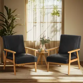 Colamy 932318024819 Pu Leather Accent Chair Set Of 2 For Living Room Mid Century Modern Relaxing