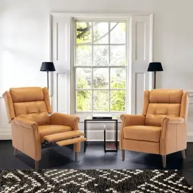 Colamy 932318035921 Pushback Faux Leather Recliner Chair Button Tufted Armchair Mid Century Mode