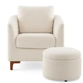 Colamy 975574734399 Sherpa Accent Chair With Storage Ottoman Set Upholstered Barrel Arm Wi