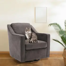 Colamy 975574739738 Upholstered 360 Swivel Accent Chair With Track Arms Thick Padded Arm