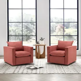 Colamy 977155473789 Swivel Accent Chair Set Of 2 34 Inches Wide Upholstered Arm With Plump