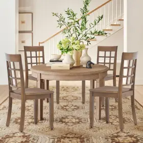 Colamy 977155474021 Wooden Dining Chairs Set Of 4 Nine-square High Back Kitchen Side Chair Farm