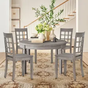 Colamy 977155474083 Wooden Dining Chairs Set Of 4 Nine-square High Back Kitchen Side Chai