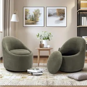 Colamy 977155474380 360 Swivel Accent Chair Set Of 2 Upholstered Chenille Fabric Leisure