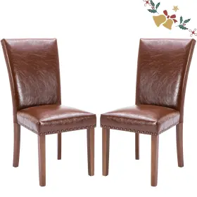 A335-llbrn-2 Colamy Parsons Dining Chairs Set Of 2 Upholstered Nailhead Pu Leather Room K