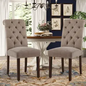 B242-camel Colamy Button Tufted Dining Chairs Set Of 2 Parsons Upholstered Fabric Room
