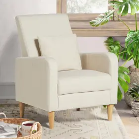 Clm-b248-cream1 Colamy Sherpa Upholstered Accent Chair Armchair With Pillow Fabric Reading L