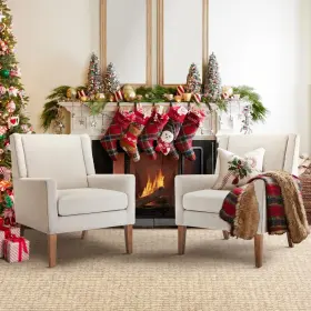 Dy-2237-beige-2b Colamy Modern Wingback Living Room Chair Set Of 2 Upholstered Fabric Accent