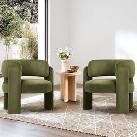 Colamy Vc-w181-gn-2b Modern Velvet Accent Chair Set Of 2 Upholstered Barrel Chairs Comfy Side Ar