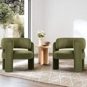 Vc-w181-gn-2b Colamy Modern Velvet Accent Chair Set Of 2 Upholstered Barrel Chairs Comfy Side Ar