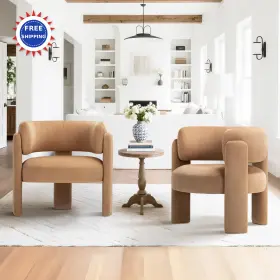 Vc-w181-kha-2b Colamy Velvet Accent Chairs Set Of 2 Upholstered Barrel 3 Legs Khaki Modern