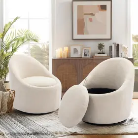 Vc-w188-be2-2b Colamy Swivel Accent Chair Set Of 2 360 Round With Hidden Storage