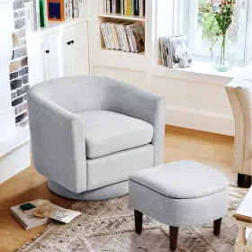 Vcm-1204 Colamy Upholstered Swivel Barrel Accent Chair With Ottoman Modern Single Sofa