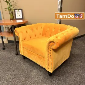 8038-40 Comfort Pointe Yellow Velvet Chesterfield Accent Chair Tufted Armchair Nailhead Trim