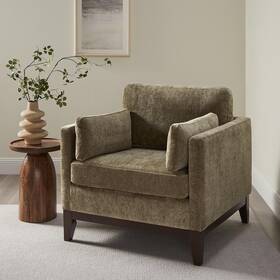 Comfort Pointe 8323-33 Chios Modern Arm Chair In Plush Caper Green Fabric With Wooden Base