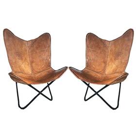 Comfytack 705230604188 97hs Pair Genuine Leather Butterfly Chair Modern Sling Accent Seat