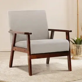 Comhoma 810154191987 Mid Century Modern Accent Chair With Solid Wood Armrests And Leg