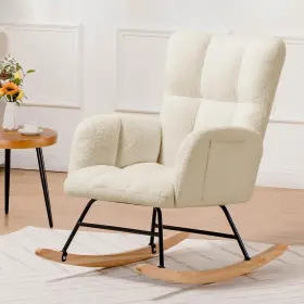 Comhoma 810170301322 Nursery Rocking Chair Teddy Upholstered Glider With Side Pocke