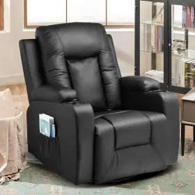 Comhoma 976613835084 Recliner Chair Pu Rocking For Adults Swivel With Cup Holders