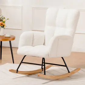 Ve-h003-wt Comhoma Nursery Rocking Chair Teddy Upholstered Glider With Side Pocke