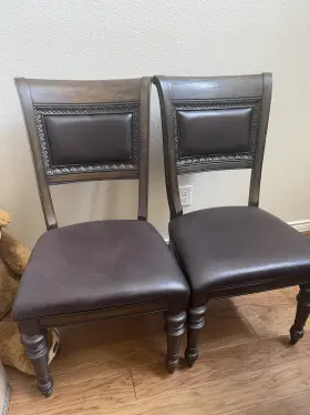 Bm171214 Conns Brown Solid Wood Leather Seat Side Chair Set Of 2