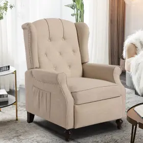 Consofa 742686770357 Wingback Recliner Chair Massage Heat Tufted Fabric Push Back Arm Living Ro