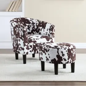 Cvc-t1-161 Convenience Concepts Take A Seat Churchill Accent Chair Without Ttoman In White And Brown Cowhide Fabric
