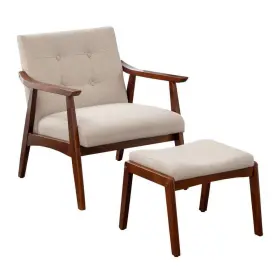 K1-003 Convenience Concepts Accent Chair Ottoman Set With Tufted Cushions Beige Fabric/espresso