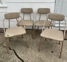 14216 Cosco 4 Vintage Metal Folding Chair Midcentury Modern Gold Tan Vinyl 1960s