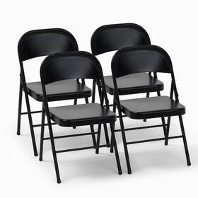 Cosco 14715blk4l Black Residential Standard Metal Folding Chair Indoor Or Outdoor -4 Pack
